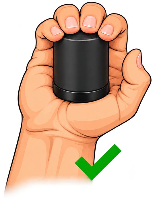 Right way: the Pooter held with the hole pressed against the palm